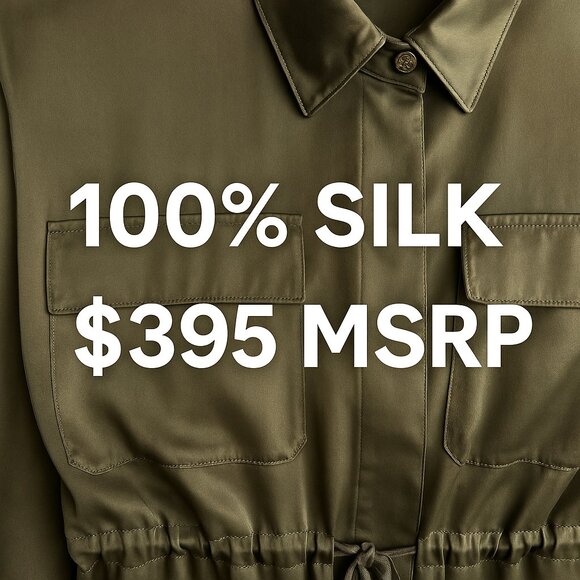 Relative Pi 100% Silk Utility Shirt Jacket in Olive Green | Size L | $395 MSRP - Picture 2 of 15